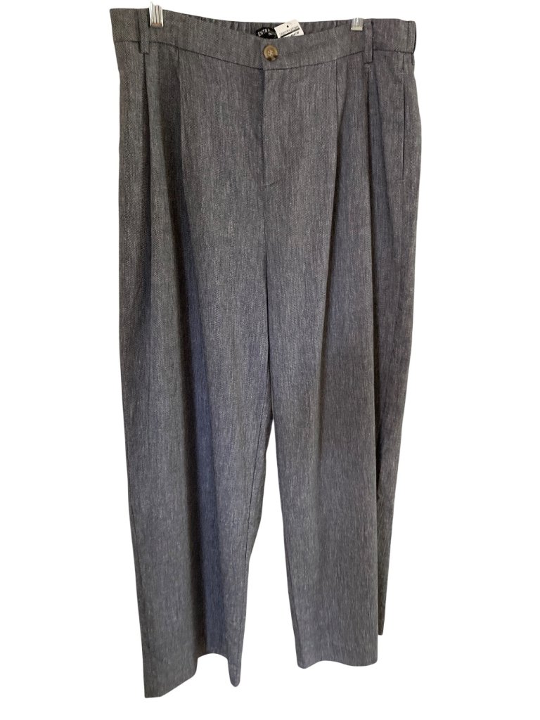 Central Park West Women's Navy Linen Blend Pleated Straight Pants Large Nwt